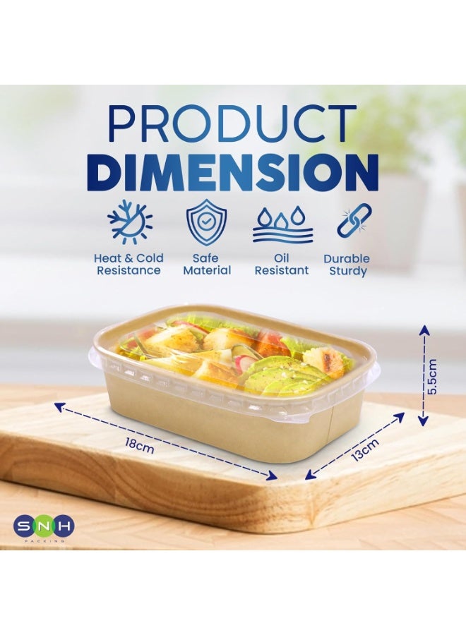 SNH Packing [Pack of 25] Disposable 750 ml Kraft Paper Containers with Lid, Rectangular Disposable Bowls, Sturdy Food Salad Containers, Eco-Friendly Takeaway Lunch Boxes, Microwave Safe, Heavy Duty Meal Prep Box - Image 2